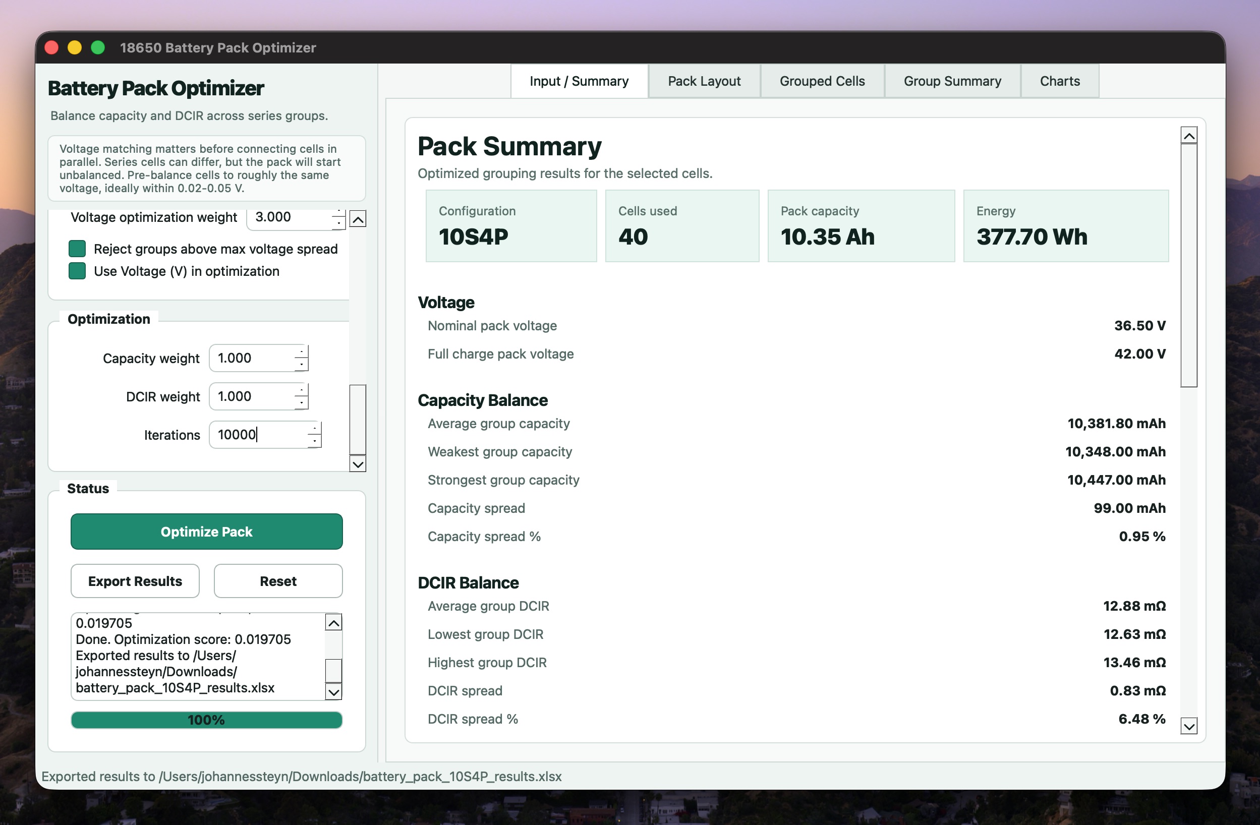 Battery Pack Python GUI screenshot