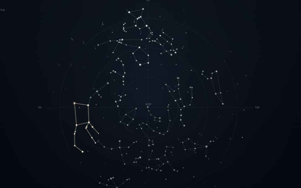 Dark celestial atlas showing plotted northern constellations